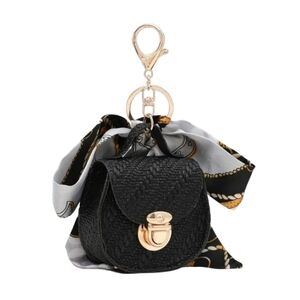 Purse Charm, Keychain, Chain Link Mini Black Saddle Bag A1